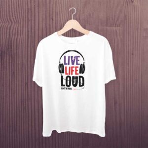 Man Printed T-shirt Live Life Loud Rock
