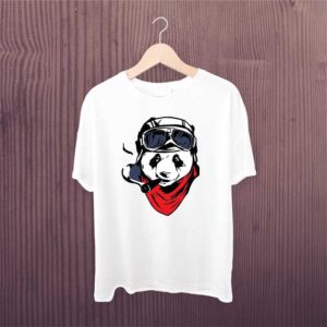 Man Printed T-shirt Panda Smoking
