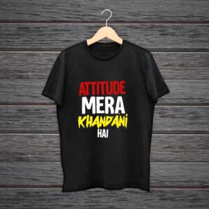 Man Printed Black Cotton T-shirt Attitude Mera