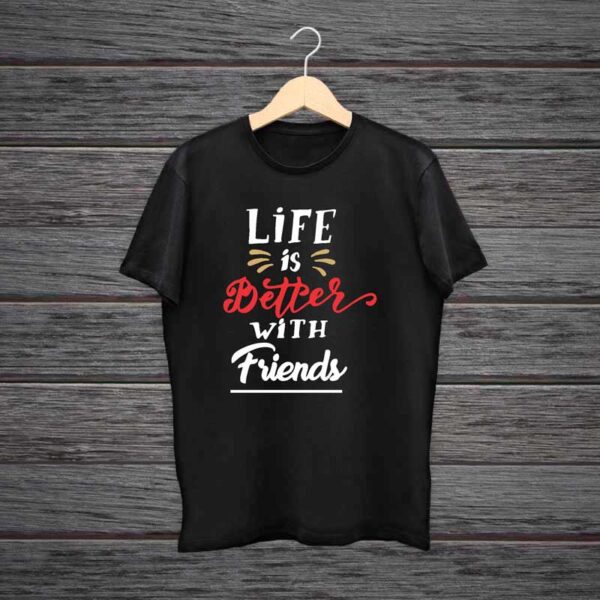 Man-Printed-Black-Cotton-T-shirt-Life-is-Better-With-Friends