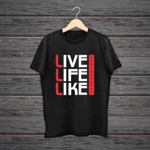 Man Printed Black Cotton T-shirt Live Life Like