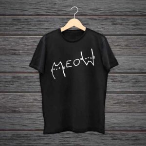 Man Printed Black Cotton T-shirt Meow