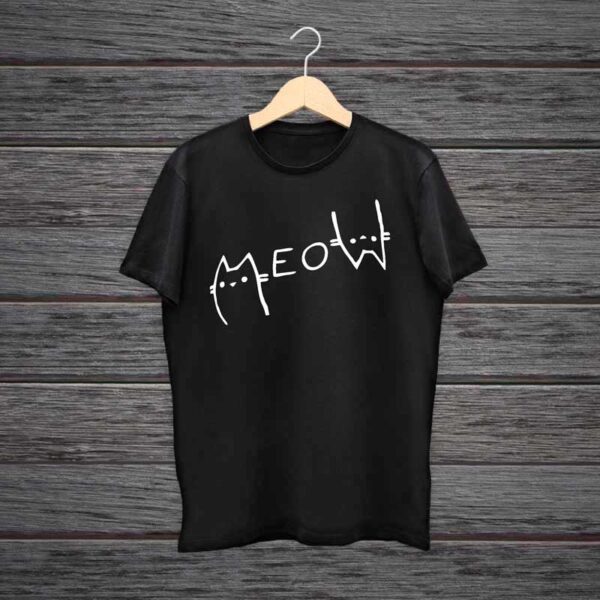 Man-Printed-Black-Cotton-T-shirt-Meow