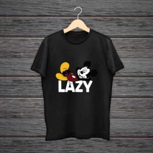 Man Printed Black Cotton T-shirt Micky Lazy