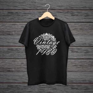 Man Printed Black Cotton T-shirt Vintage 1980