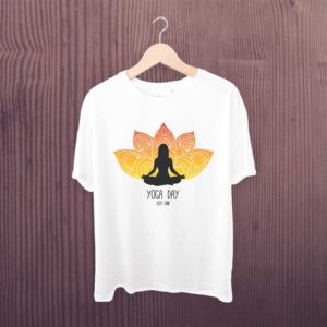 21 June Yoga Day T Shirt Women White Printed