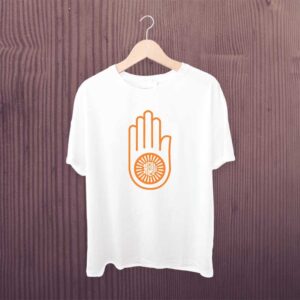 Jain Symbol T Shirt White Polyester Dry Fit