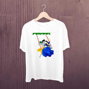 Radha Krishna T Shirt White Polyester Dry Fit