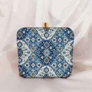 Blue Designer Printed Clutch Bag