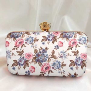 Diamond Button White Printed Clutch Bag