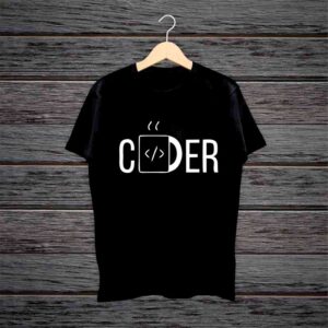 Man Printed Black Cotton Engineer Coder T-shirt
