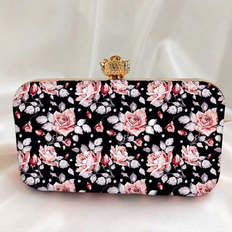 Pink Rose Printed Clutch Bag