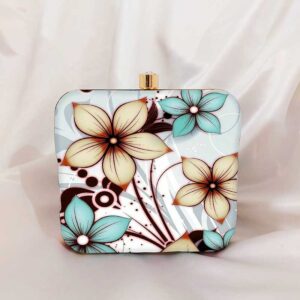 Round Button Flower Printed Clutch Bag