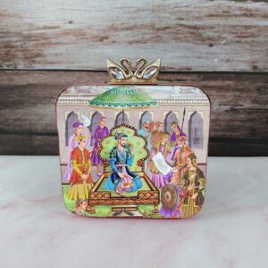 Swan Button Akbar Raja Printed Clutch Bag