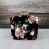 Swan-Button-Black-Printed-Clutch-Bag