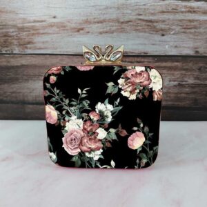 Swan Button Black Printed Clutch Bag