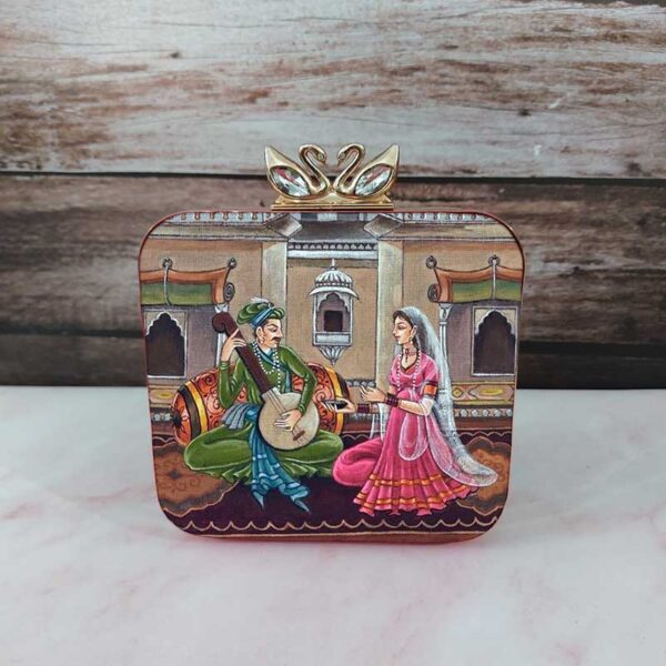 Swan-Button-Drawing-Printed-Clutch-Bag