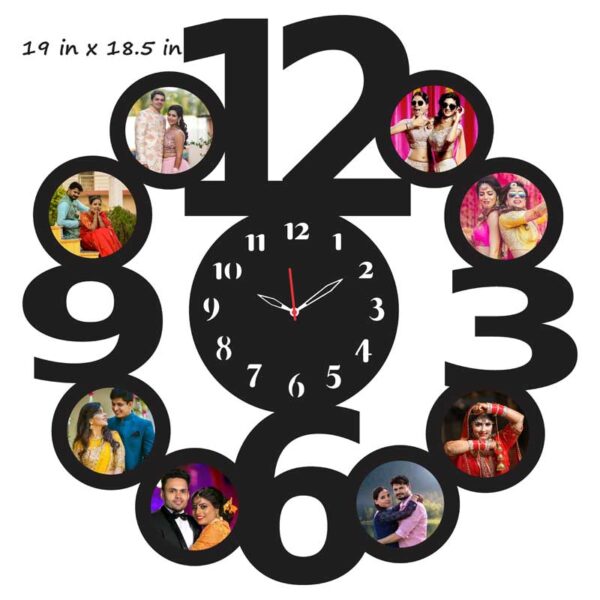 Round-Shape-8-Photos-Wooden-Frame-with-Clock