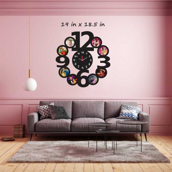 Round-Shape-8-Photos-Wooden-Frame-with-Clock-Wall