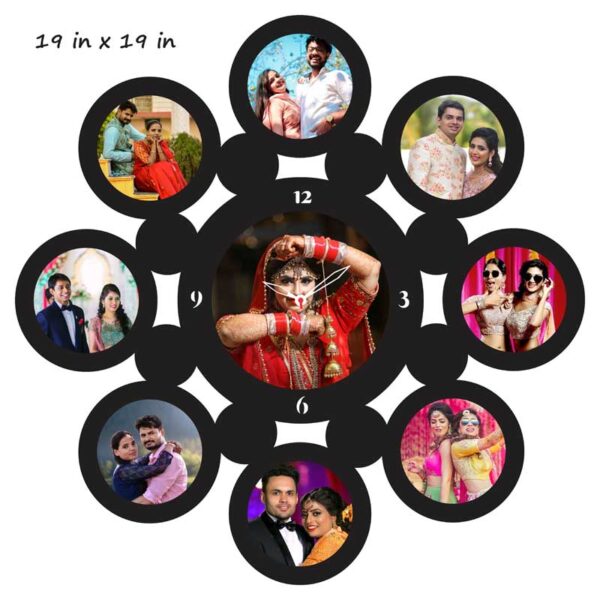 Round-Shape-9-Photo-Wooden-Frame-with-Clock