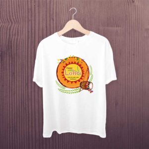 Happy Lohri Dhol White Printed T Shirt