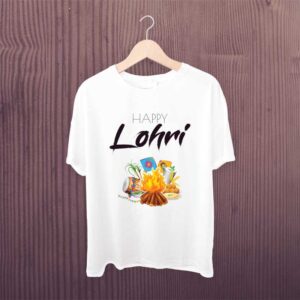 Happy Lohri White Printed T Shirt