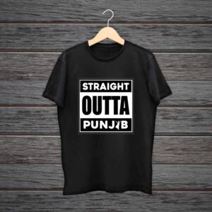 Straight Outta Punjabi Black Cotton Tshirt