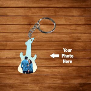 Wooden Printed Keychain Guitar Shape