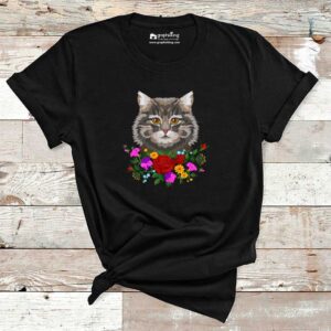Cute Cat with Rose Flower Cotton Tshirt