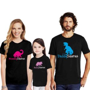 Mommy Baby Girl And Daddy Saurus Family Tshirt