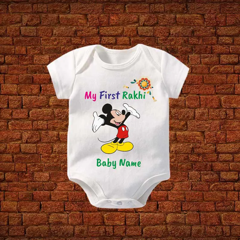 First Rakhi Mickey Romper With Name