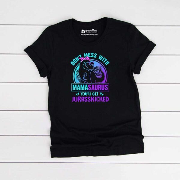 Blue-Color-Mamasaurus-Kids-Black-Tshirt