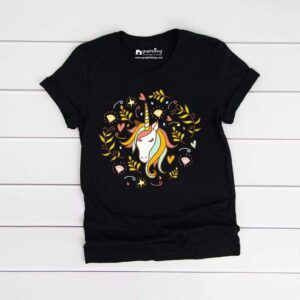 Cute Unicorn Kids Black Tshirt