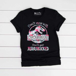 T Rex Dinosaur Mamasaurus Kids Black Tshirt