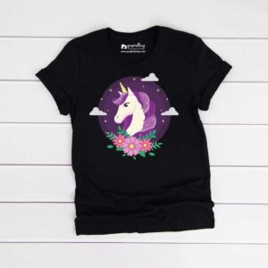 Unicorn In Clouds Kids Black Tshirt