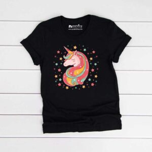 Unicorn In Stars Kids Black Tshirt