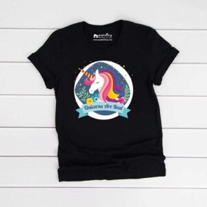 Unicorns Are Real Kids Black Tshirt