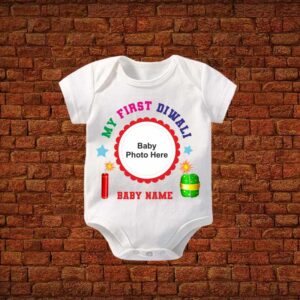 My First Diwali Baby Romper With Photo And Name