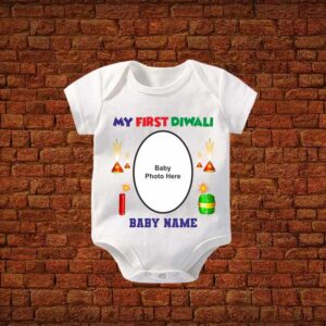 My First Diwali Crackers Baby Romper With Photo And Name