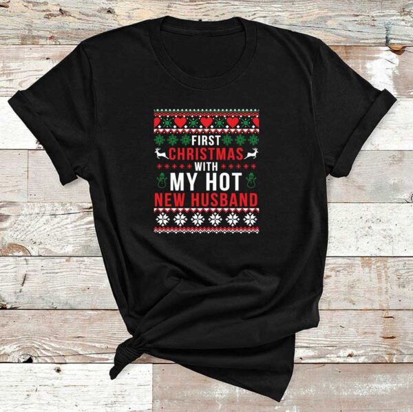 First-Christmas-With-Husband-Black-Cotton-Tshirt-1