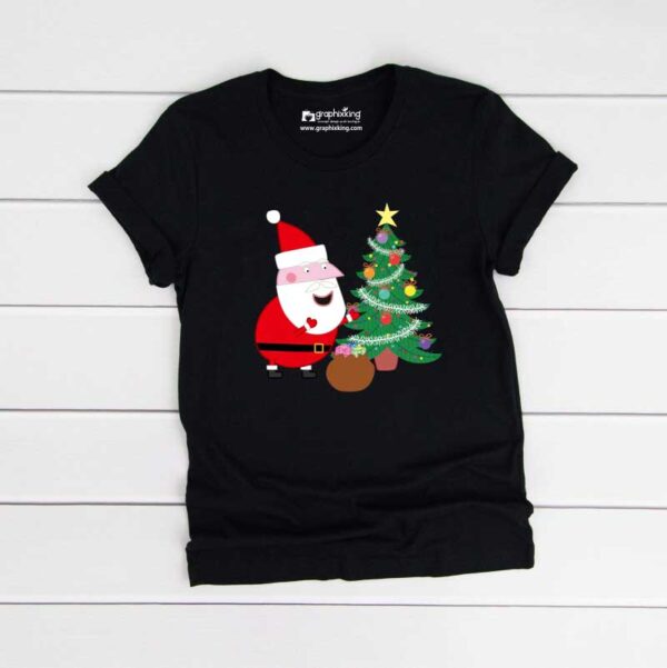 Peppa-Santa-Christmas-Tree-Kids-Black-Tshirt