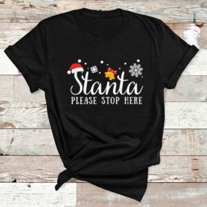 Santa Please Stop Christmas Black Cotton Tshirt