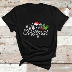 Wine And Christmas Black Cotton Tshirt