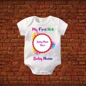 My First Holi Customized Photo Printed Baby Romper