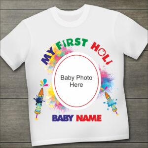 My First Holi Photo Printed Customized Baby Tshirt