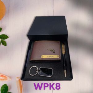 Customized Men Wallet Keychain and Pen Set Golden Glitter Black