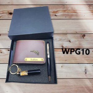 Customized Men Wallet Pen and Keychain Set Black Golden Metal