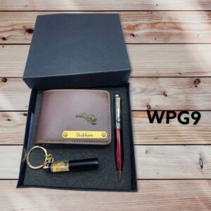 Customized Men Wallet Pen and Keychain Set Red Metal
