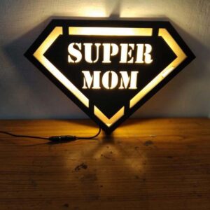 Super Mom Led Wooden Name Board