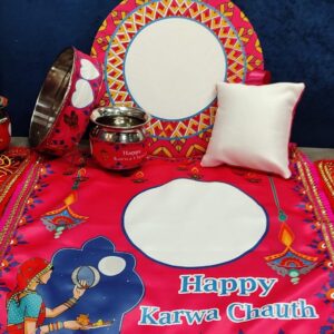 Personalized Karwa Chauth Thali Set Cloth Printed Pink